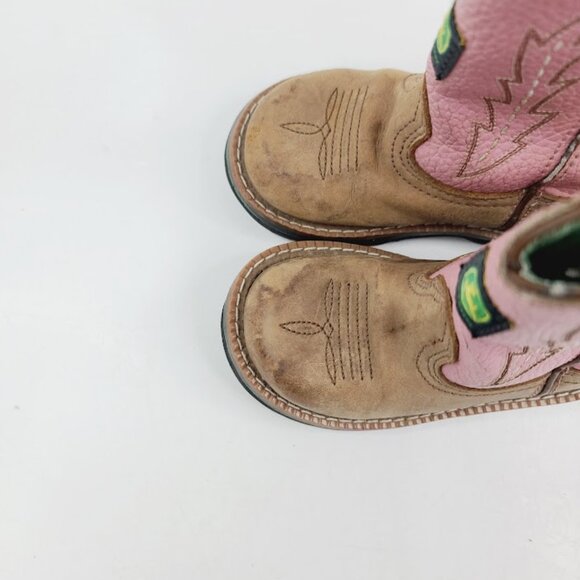 John Deere Girl Pink Tan Leather Classic Ankle Cowgirl Western Boot Size 7M - Picture 3 of 7